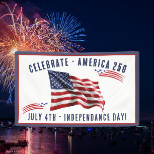 July 4th American Flag Independence Day Party Banner