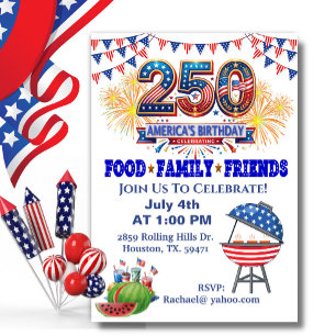 July 4th America's 250th Birthday BBQ Patriotic Invitation
