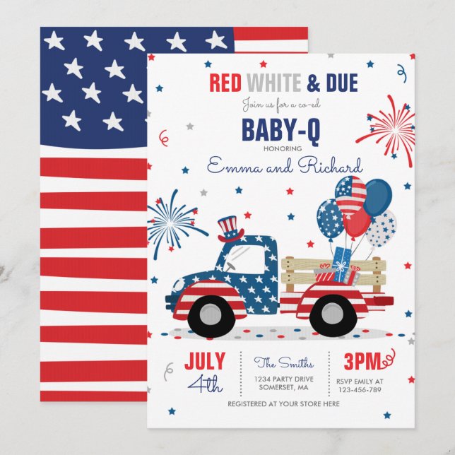 July 4th Baby Shower Baby-Q Baby Shower July BBQ Invitation (Front/Back)