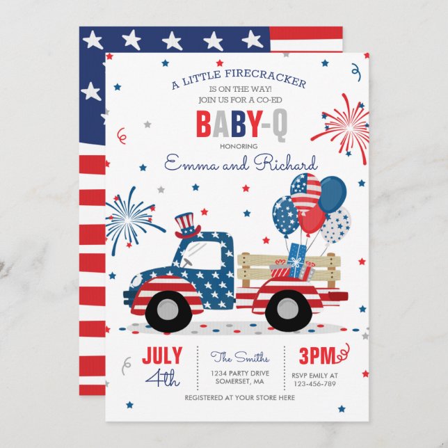 July 4th Baby Shower Baby-Q Baby Shower July BBQ Invitation (Front/Back)