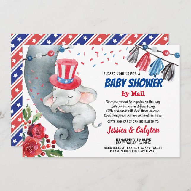 July 4th Baby Shower By Mail Invitation (Front/Back)