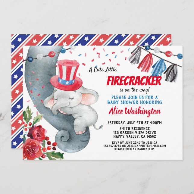 July 4th Baby Shower Invitation (Front/Back)