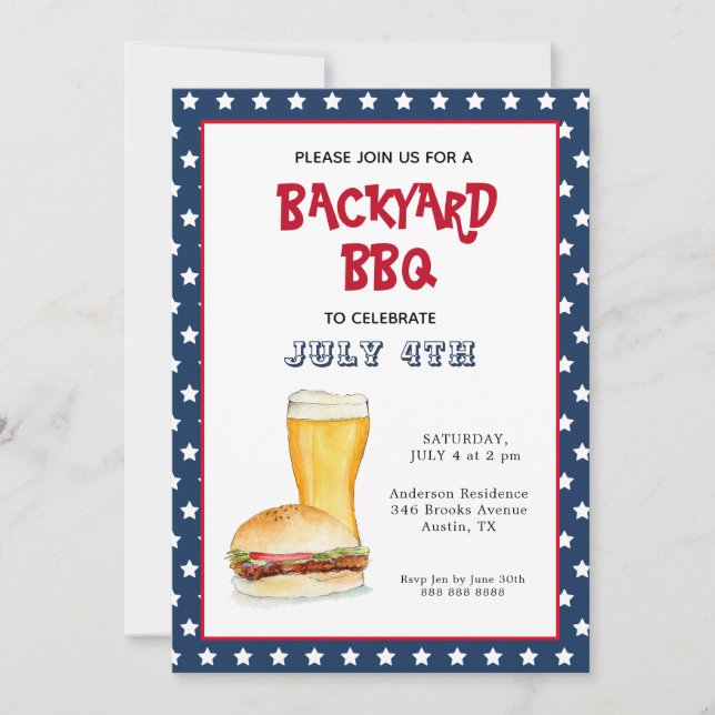 July 4th Backyard BBQ party   Announcement (Front)
