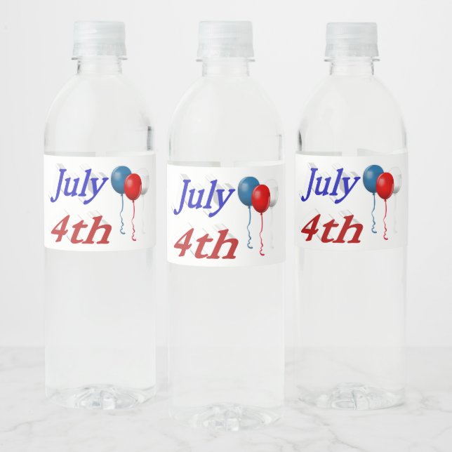 July 4th Balloons  Water Bottle Label (Bottles)