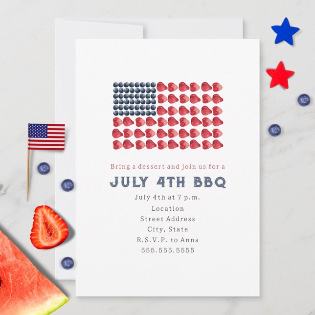 July 4th BBQ Cookout Flag Cake Independence Day Invitation (Creator Uploaded)