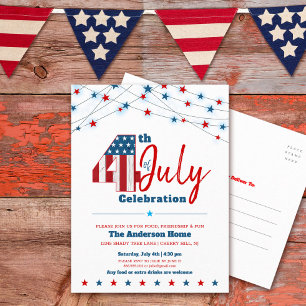 July 4th BBQ Modern Stars Stripes Red White Blue Invitation Postcard