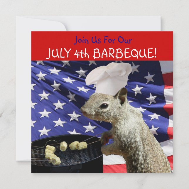 July 4th BBQin Squirrel Invitations (Front)