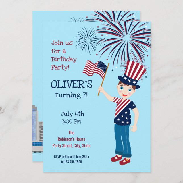 July 4th Birthday Boy Party  Invitation (Front/Back)