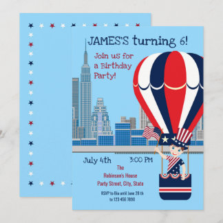 July 4th Birthday Boy Party  Invitation