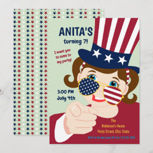 July 4th Birthday Girl Party Invitation