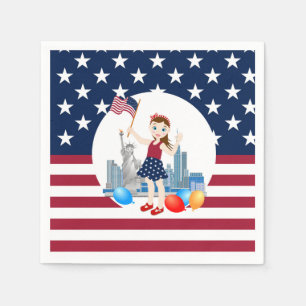 July 4th Birthday Girl with USA flag Napkin