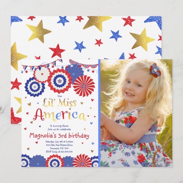 July 4th Birthday Invitation Fourth of July Party (Front/Back)