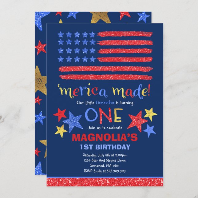July 4th Birthday Invitation Fourth of July Party (Front/Back)