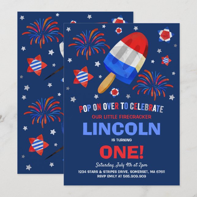 July 4th Birthday Invitation Fourth of July Party (Front/Back)