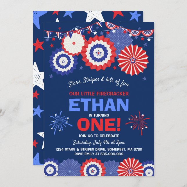 July 4th Birthday Invitation Fourth of July Party (Front/Back)