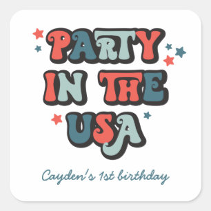 July 4th Birthday Party in the USA Invitation Napk Square Sticker