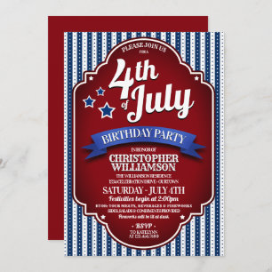 July 4th Birthday Party  Invitations