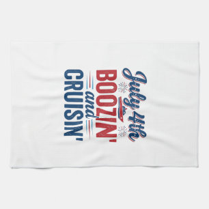 July 4th Boozin And Cruisin Vintage Boat Shirt_1 Tea Towel