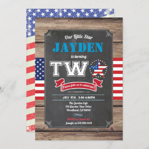 July 4th boy 2nd birthday turning TWO kid Invitation