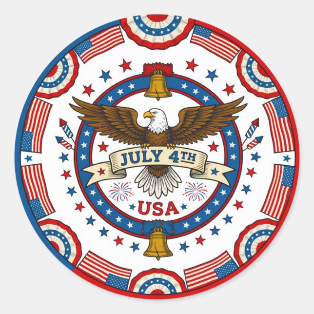 July 4th Celebration Classic Round Sticker (Front)