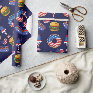 July 4th Celebration Cookies Doughnuts Ice Cream Wrapping Paper