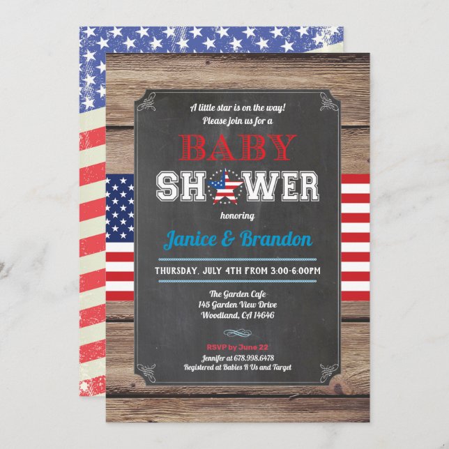 July 4th couples baby shower retro chalkboard invitation (Front/Back)