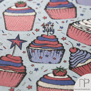 July 4th Cupcake Linen Fabric