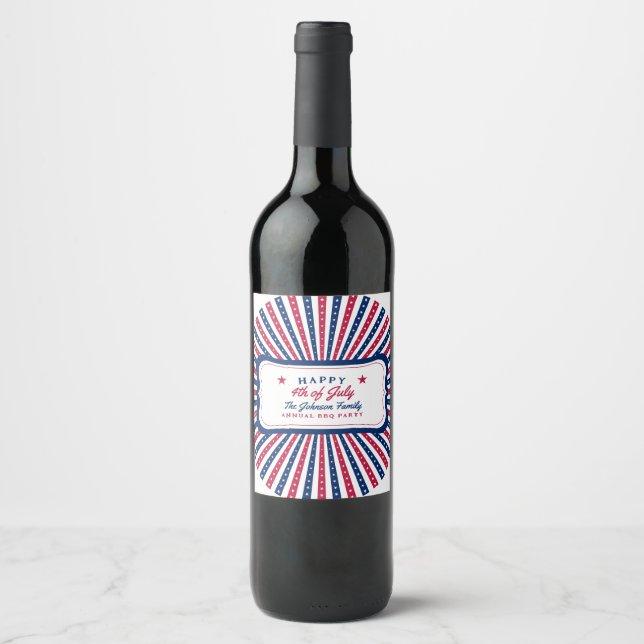 July 4th Custom American Family Summer BBQ Party Wine Label (Front)