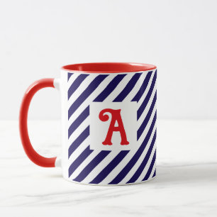 July 4th Diagonal Stripes Patriotic Initial Mug