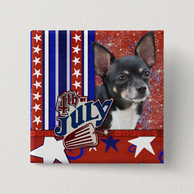 July 4th Firecracker - Chihuahua 15 Cm Square Badge (Front)