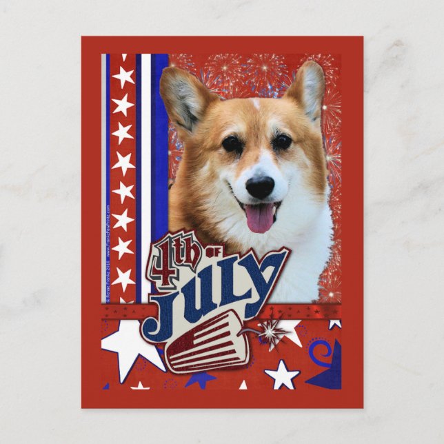 July 4th Firecracker - Corgi Postcard (Front)
