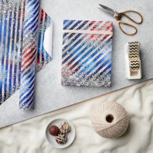 July 4th Fireworks Silver Glitter Independence Day Wrapping Paper