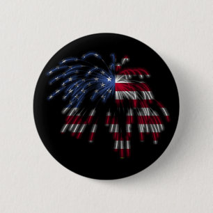 July 4th Fireworks & the American Flag in Lights 6 Cm Round Badge