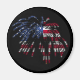 July 4th Fireworks & the American Flag in Lights Magnet
