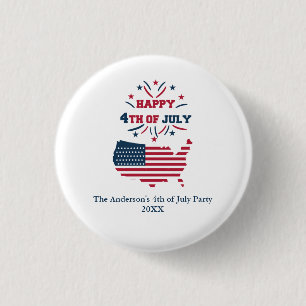 July 4th Fireworks USA Red White Blue Flag  3 Cm Round Badge