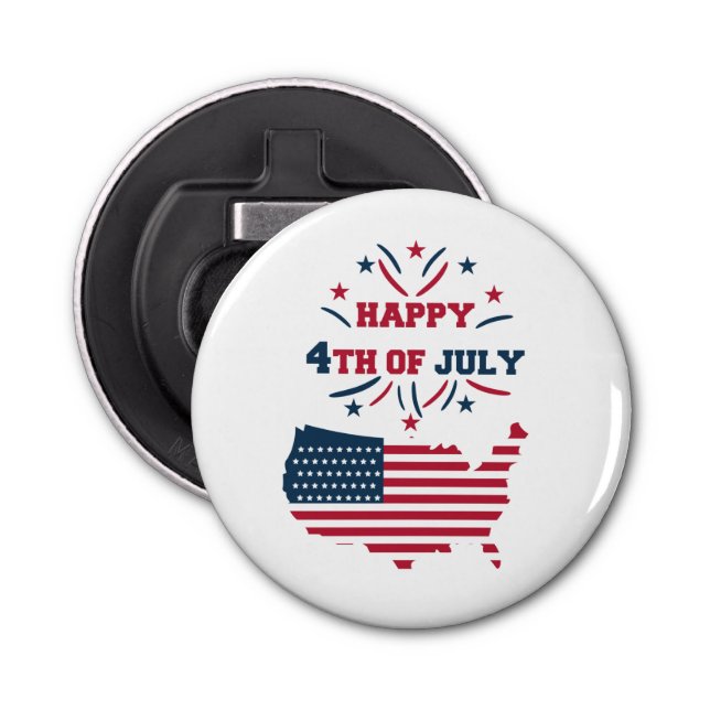 July 4th Fireworks USA Red White Blue Flag Bottle Opener (Front)