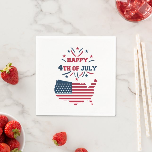 July 4th Fireworks USA Red White Blue Flag  Napkin (Insitu)