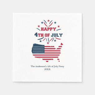 July 4th Fireworks USA Red White Blue Flag  Napkin