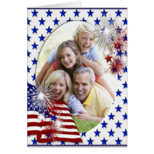July 4th Flag & Fireworks Add Your Photo Card
