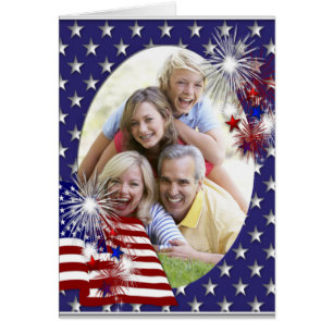 July 4th Flag & Fireworks Add Your Photo Card 3