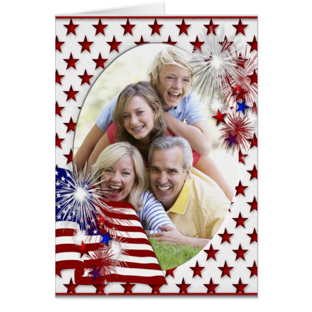 July 4th Flag & Fireworks Add Your Photo Card 4 (Front)