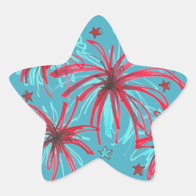 July 4th Fourth USA Blue Fireworks Patriotic Star Sticker (Front)