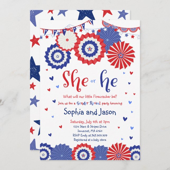 July 4th Gender Reveal Party Invitation (Front/Back)