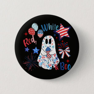 July 4th Ghost Red White Boo Patriotic Halloween 6 Cm Round Badge