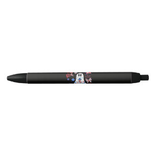 July 4th Ghost Red White Boo Patriotic Halloween Black Ink Pen