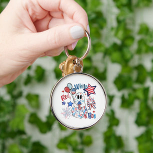 July 4th Ghost Red White Boo Patriotic Halloween Key Ring