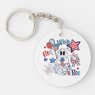 July 4th Ghost Red White Boo Patriotic Halloween Key Ring