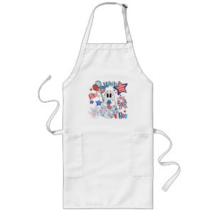 July 4th Ghost Red White Boo Patriotic Halloween Long Apron