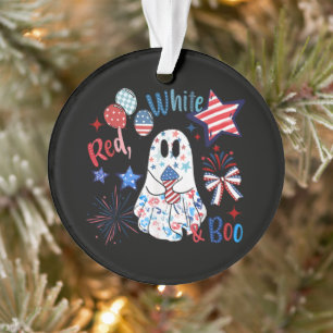 July 4th Ghost Red White Boo Patriotic Halloween Ornament