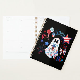 July 4th Ghost Red White Boo Patriotic Halloween Planner